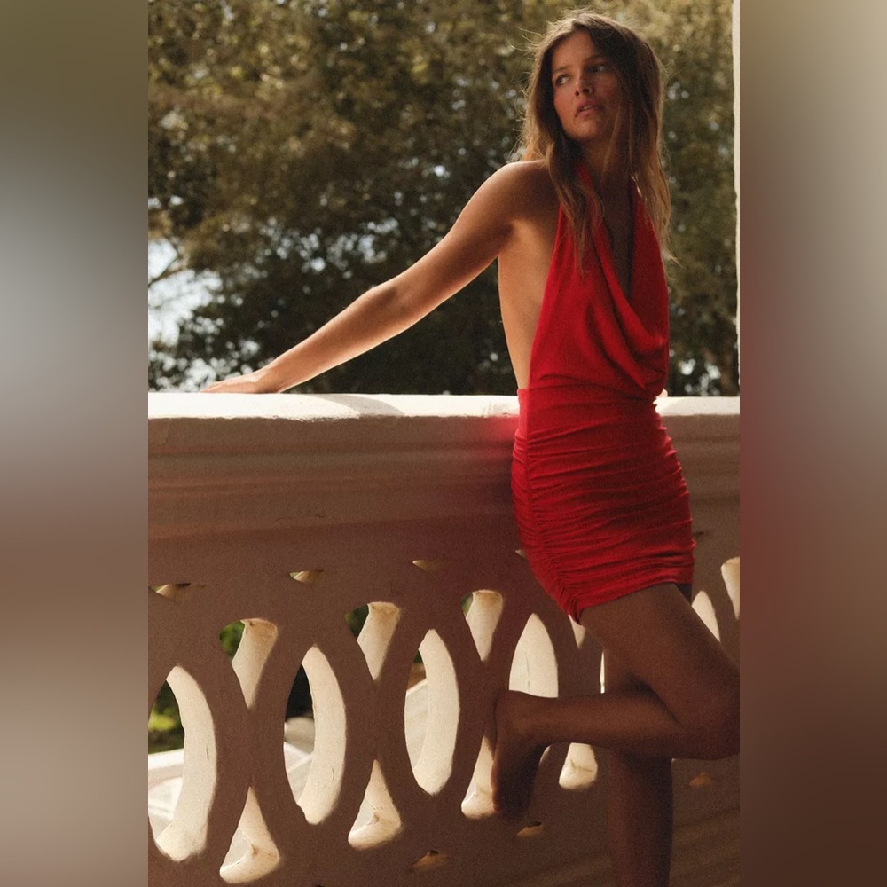 Zara Ruched Mini Dress in Red